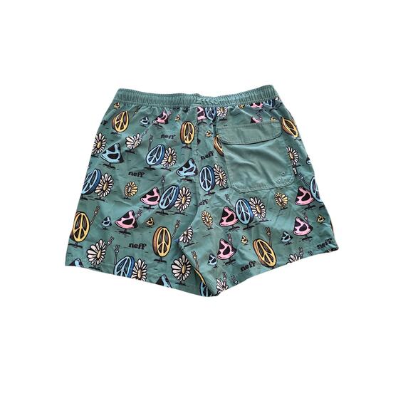 Neff Green Peace Mushroom Print Swim Trunks Size XL - Picture 4 of 4